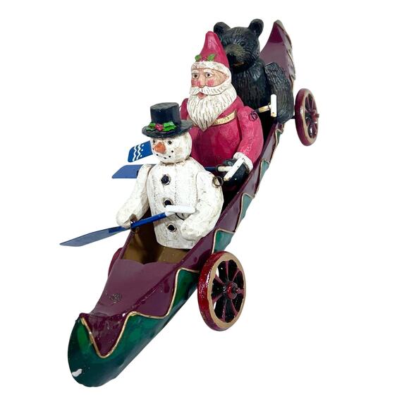 Christmas Around The World Metal Canoe Sleigh Santa Claus Bear and Snowman Used - Picture 3 of 16